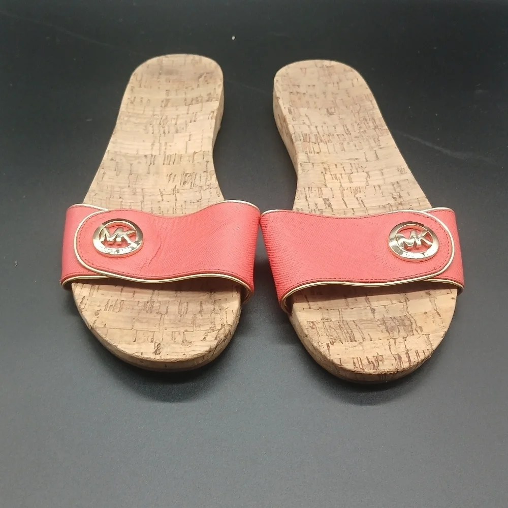 Michael Kors Lee Leather Slide Sandals Coral Reef​​​